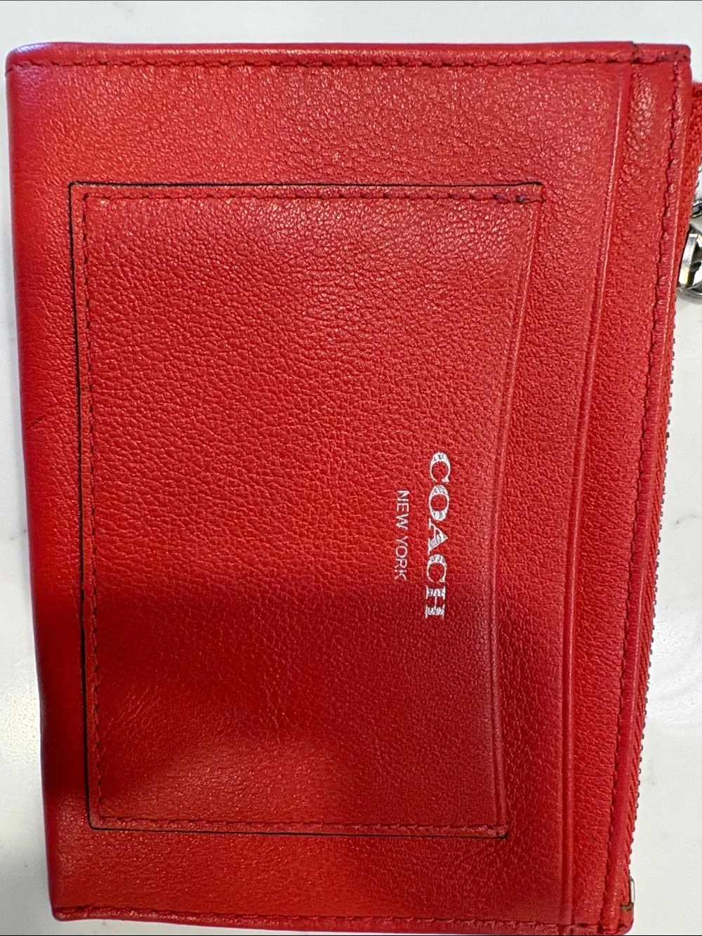 Coach terracotta /red Leather Zip Card Case with Key Ring